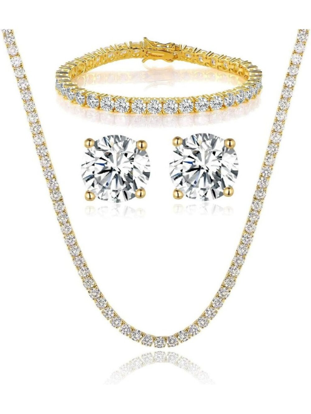 Elegant 18K Gold Plated Wedding Jewelry Set - Tennis Necklace, Bracelet